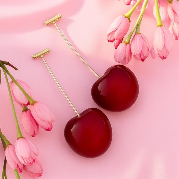 ๐๏ธTrendy Durable Fun Resin Cherry Fashion Stud Earrings โ Cute & Stylish ๐ - Picture 1 of 12